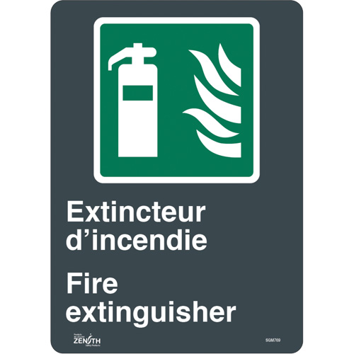 Zenith Safety Products SGM769 "Extincteur D'Incendie/Fire Extinguisher" Sign, 14" x 10", Vinyl, Bilingual with Pictogram