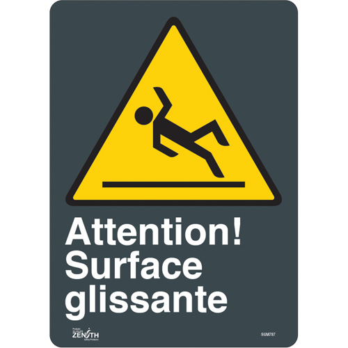 Produits de sécurité Zenith SGM787 Enseigne Surface Glissante, 14" x 10", Vinyle, Français avec pictogramme