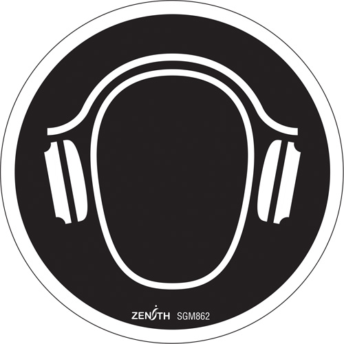Produits de sécurité Zenith SGM862 Enseigne de s&eacute;curit&eacute; conforme &agrave; la CSA - Hearing Protection Required, 6" x 6", Vinyle, Pictogramme