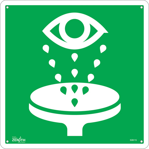 Produits de sécurité Zenith SGN115 Enseigne de s&eacute;curit&eacute; conforme &agrave; la CSA - Eye Wash, 12" x 12", Plastique, Pictogramme