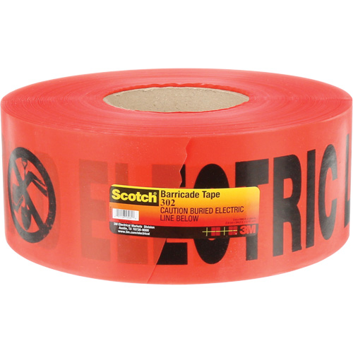 3M 302 Ruban pour barri&egrave;res pour services publics souterrains Scotch, Anglais, 3" la x 1000' lo, 4 mils, Noir/rouge