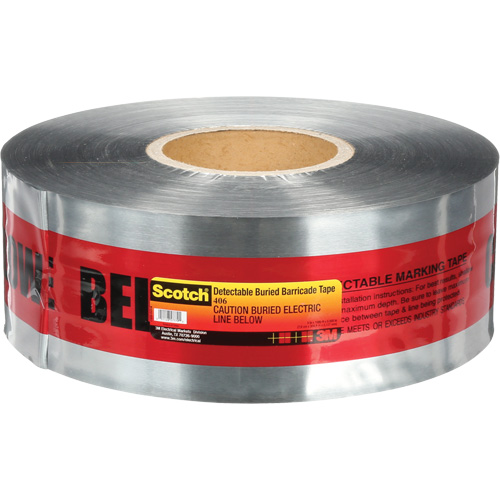 3M 406 Scotch&reg; Detectable Buried Barricade Tape, English, 3" W x 1000' L, 5 mils, Black on Red