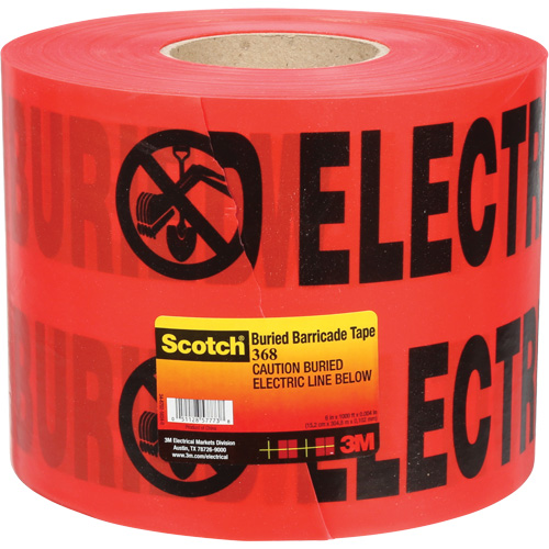 3M 368 Ruban pour barri&egrave;res pour services publics souterrains Scotch, Anglais, 6" la x 1000' lo, 4 mils, Noir/rouge