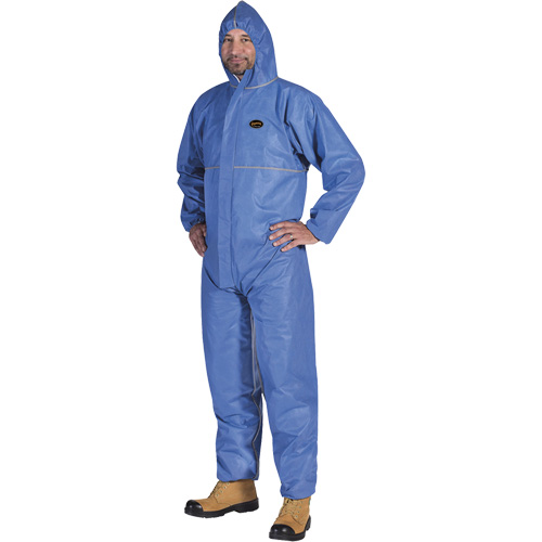 Pioneer V7014540-L 2075 Flame-Resistant SMS Disposable Coveralls, Size Large, Blue