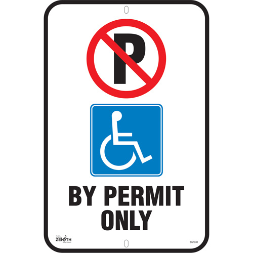 Zenith Safety Products SGP338 "By Permit Only" Parking Sign, 18" x 12", Aluminum, English with Pictogram