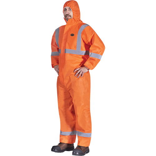 Pioneer V7016850-S 2077 Hooded Coveralls with Reflective Tape, Small, Orange, SMS