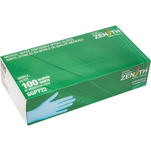 Zenith Safety Products SGP772 Puncture-Resistant Medical-Grade Disposable Gloves, Small, Nitrile, 4.5-mil, Powder-Free, Blue, Class 2