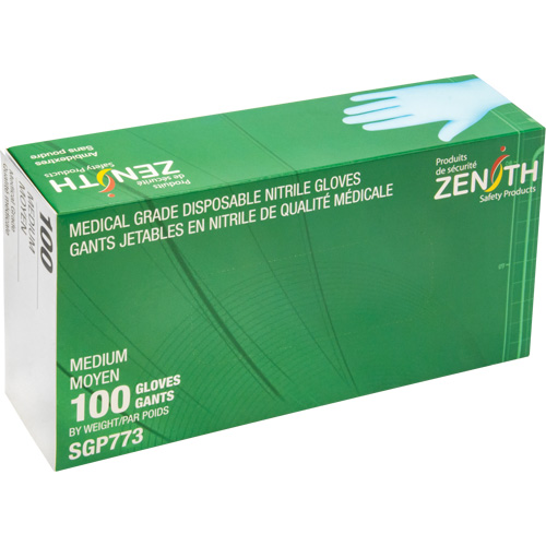 Zenith Safety Products SGP773 Puncture-Resistant Medical-Grade Disposable Gloves, Medium, Nitrile, 4.5-mil, Powder-Free, Blue, Class 2