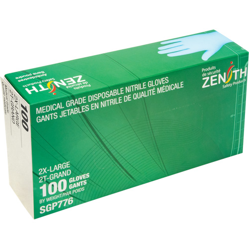 Produits de sécurité Zenith SGP776 Gants jetables de calibre m&eacute;dical r&eacute;sistants &agrave; la perforation, 2T-Grand, Nitrile, 4,5 mils, Sans poudre, Bleu, Classe 2