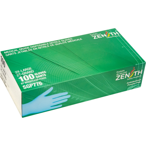 Produits de sécurité Zenith SGP776 Gants jetables de calibre m&eacute;dical r&eacute;sistants &agrave; la perforation, 2T-Grand, Nitrile, 4,5 mils, Sans poudre, Bleu, Classe 2