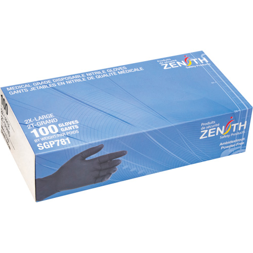 Produits de sécurité Zenith SGP781 Gants jetables de calibre m&eacute;dical r&eacute;sistants &agrave; la perforation, 2T-Grand, Nitrile, 5 mils, Sans poudre, Noir, Classe 2