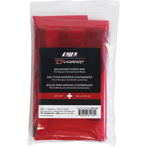 PIP Global Safety FA21100850 Dynamic Hazardous Waste Bags, Infectious Waste, 24" L x 24" W, 12 microns