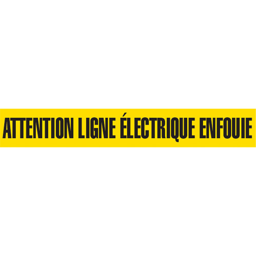 Incom Top Tape & Label BT10202 "Attention Ligne &eacute;lectrique Enfouie" Barricade Tape, French, 3" W x 1000' L, Black on Yellow