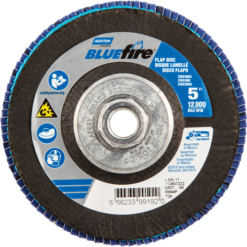 Norton 66623399192 Disque &agrave; lamelles BlueFire, 5" x 5/8"-11, Type 29, Grain 80, Alumine de zirconium