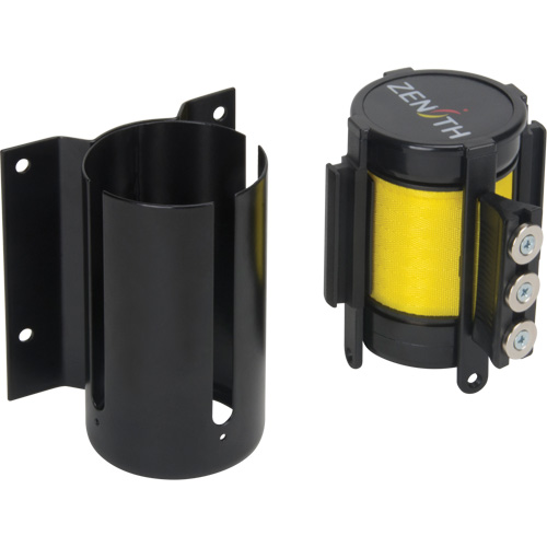 Produits de sécurité Zenith SGQ995 Barri&egrave;re &agrave; fixation murale avec ruban magn&eacute;tique, Acier, Fixation par vis, 12', Ruban Jaune