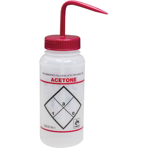 Bel-Art 116460622 "Acetone" Safety-Labeled Wide-Mouth Wash Bottle, 16 oz.