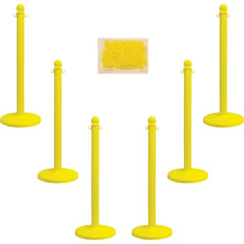 Mr. Chain 71102-6 Trousse de poteaux et chaîne pour service moyen, Hauteur de 40", Jaune