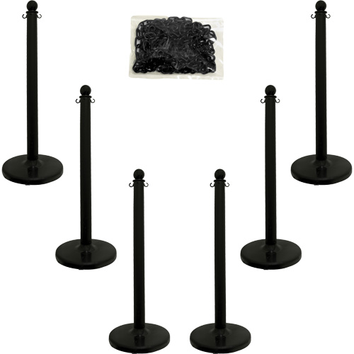 Mr. Chain 71103-6 Trousse de poteaux et chaîne pour service moyen, Hauteur de 40", Noir