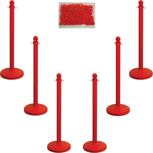 Mr. Chain 71105-6 Medium-Duty Stanchion & Chain Kit, 40" High, Red