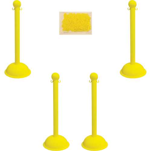 Mr. Chain 71302-4 Heavy-Duty Stanchion & Chain Kit, 41" High, Yellow
