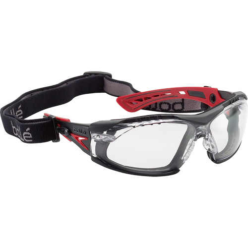 Bollé Safety RUSHPFSPSI Rush+ Foam Rimmed Safety Glasses with Strap, Clear Lens, Anti-Fog/Anti-Scratch, Meets/Exceeds CSA Z94.3