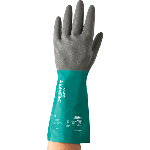 Ansell 58435110 AlphaTec&reg; 58-435 Series Chemical Resistant Gloves, Size 11, 15" L, Nitrile, Cotton/Flock-Lined Inner Lining, 10-mil