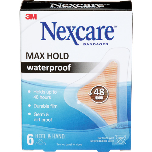 3M MHWH-06-CA Nexcare Max-Hold Waterproof Bandages, Hand/Heel, 3-1/2", Plastic, Sterile