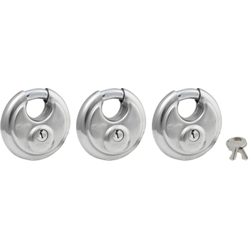 Master Lock 40TRI Shrouded Disc Padlocks, Keyed Alike, Stainless Steel, 2-3/4" Width