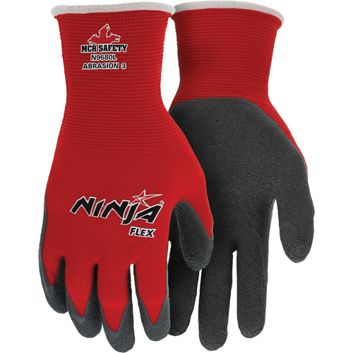 Mcr Safety N9680L Ninja&reg; Flex Coated Gloves, Large, Rubber Latex Coating, 15 Gauge, Nylon Shell