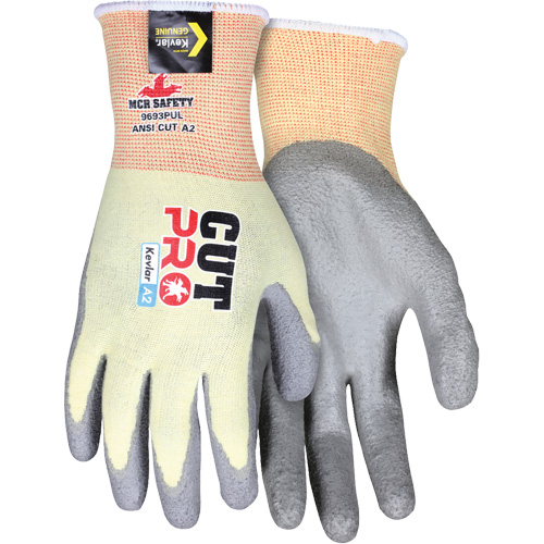 Mcr Safety 9693PUL Cut Pro&reg; Cut Resistant Coated Gloves, Size Large, 15 Gauge, Polyurethane Coated, Kevlar&reg; Shell, ASTM ANSI Level A2