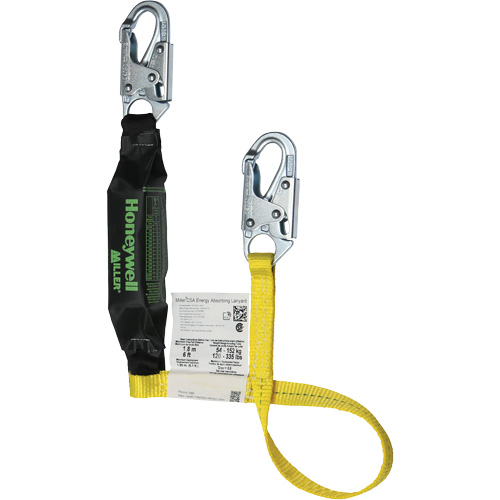 PIP Global Safety M1FSFS-YS4C Miller&reg; HP Shock-Absorbing Lanyard, 4', Locking Snap Hook Center, Locking Snap Hook Leg Ends, Polyester