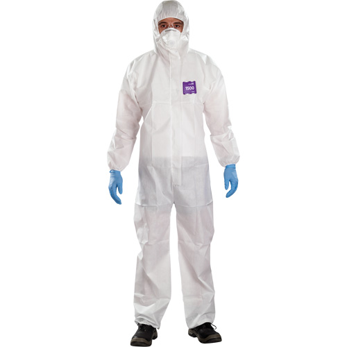Ansell WH15-S-92-101-04 Alphatec Microchem Coveralls with Collar, Large, White, SMS