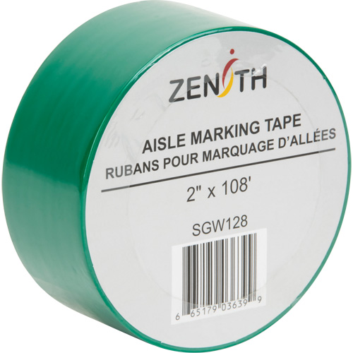 Zenith Safety Products SGW128 Aisle Marking Tape, 2" x 108', PVC, Green