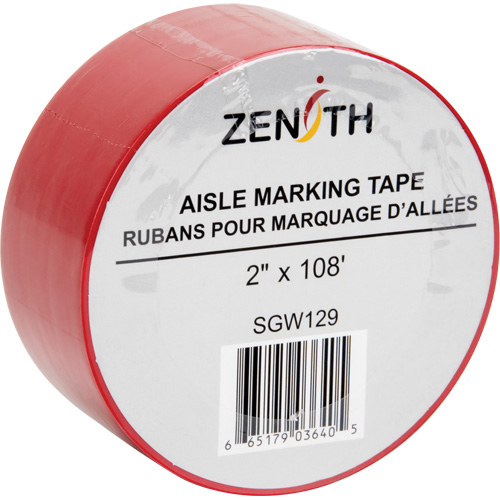 Zenith Safety Products SGW129 Aisle Marking Tape, 2" x 108', PVC, Red