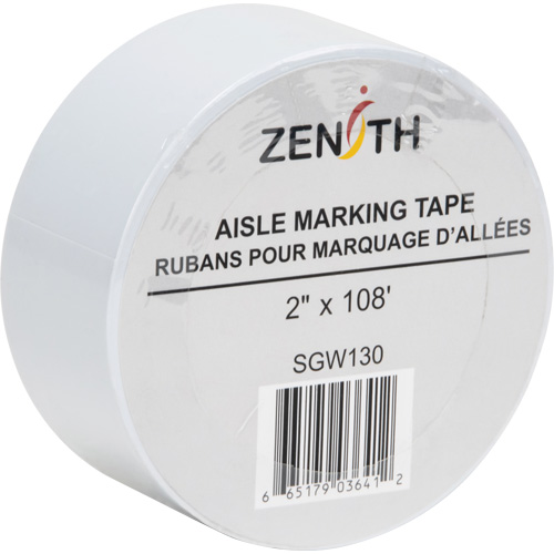 Zenith Safety Products SGW130 Aisle Marking Tape, 2" x 108', PVC, White