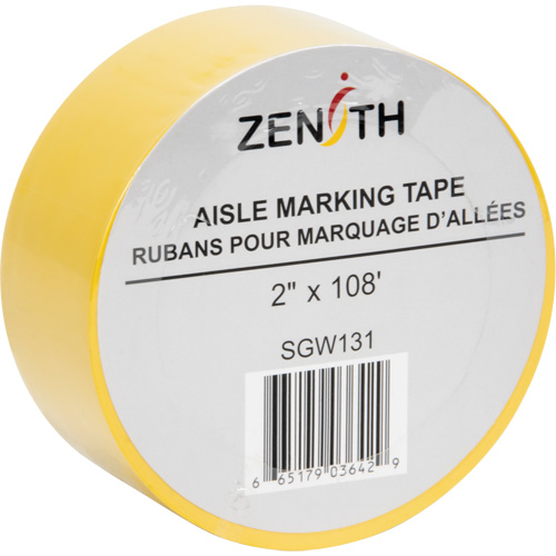 Zenith Safety Products SGW131 Aisle Marking Tape, 2" x 108', PVC, Yellow