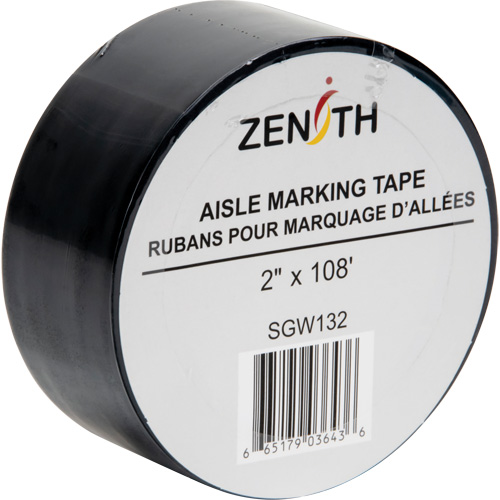 Zenith Safety Products SGW132 Aisle Marking Tape, 2" x 108', PVC, Black