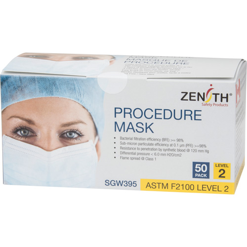 Zenith Safety Products SGW395 Disposable Procedure Face Masks, ASTM F2100 Level 2, Class 1