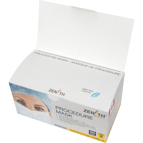 Zenith Safety Products SGW395 Disposable Procedure Face Masks, ASTM F2100 Level 2, Class 1