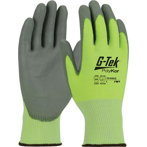 PIP Global Safety GP16645LG/L G-Tek&reg; PolyKor&reg; Cut Resistant Gloves, Size Large, 13 Gauge, Polyurethane Coated, Polyethylene Shell, ASTM ANSI Level A5/EN 388 Level E
