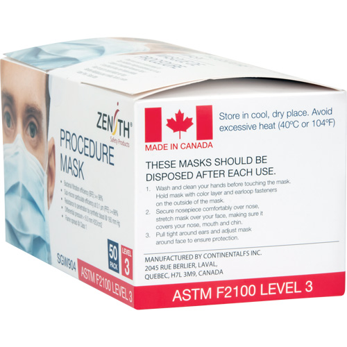 Zenith Safety Products SGW904 Disposable Procedure Face Masks, ASTM F2100 Level 3, Class 1