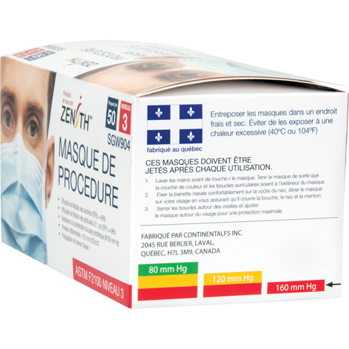 Zenith Safety Products SGW904 Disposable Procedure Face Masks, ASTM F2100 Level 3, Class 1