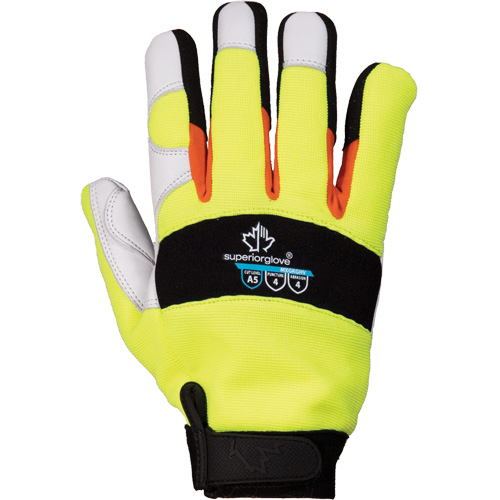 Superior Glove Works Ltd. MXGKGHV-3XL Gants de m&eacute;canicien &agrave; haute visibilit&eacute; ClutchGear, Paume Cuir fleur de ch&egrave;vre, Taille 3T-Grand