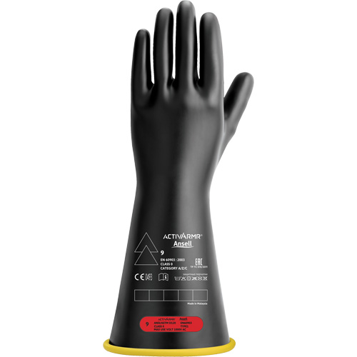 ActivArmr RIG011B070 Natural Rubber Electrical Insulating Gloves, ASTM Class 0, Size 7, 14" L