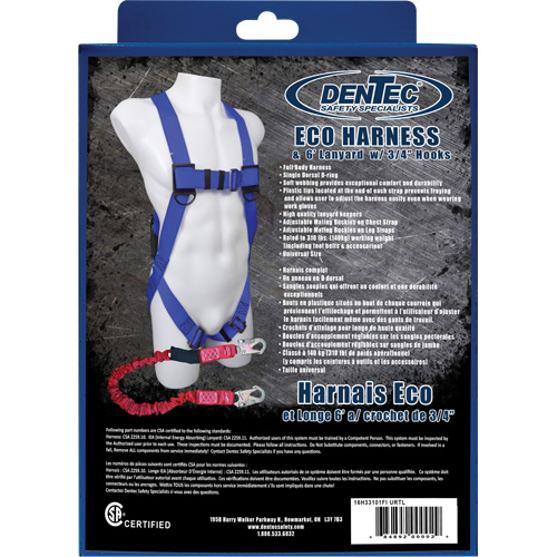 Dentec 16H33101FI URTL Harnais Eco avec longe, Certifi&eacute;e CSA, Classe A, Cap. 310 lb