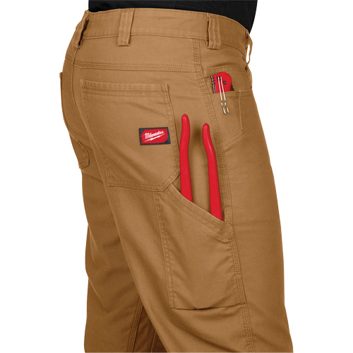Milwaukee 701K-3630 Pantalon de travail flexible et robuste, Poly-coton/Spandex, Khaki, Taille 36, Entrejambe 30