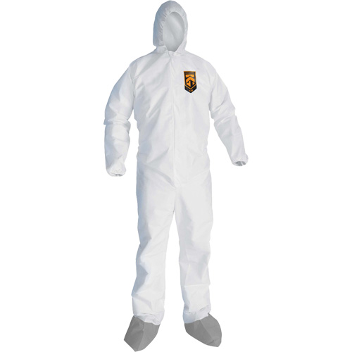 Ansell 48973 KleenGuardA45 Liquid & Particle Protection Coveralls with Anti-Slip Shoe, Large, Grey/White, Microporous