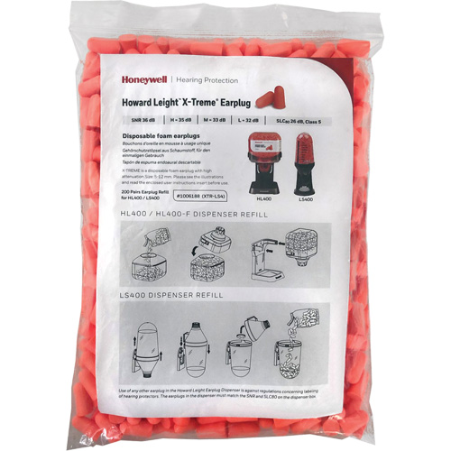PIP Global Safety XTR-LS4-REFILL Bouchons doreilles jetables X-Treme Howard Leight, Vrac - Sac en poly