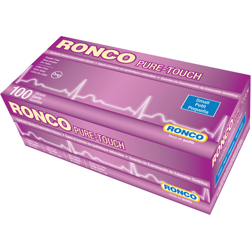 Ronco 225 Gant dexamen synth&eacute;tique extensible Pure-Touch, Petit, Vinyle, 5 mils, Sans poudre, Blanc, Classe 2