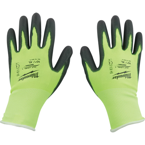 Milwaukee 48-73-8911 High Visibility Dipped Gloves, Size Medium, 15 Gauge, Polyurethane Coated, Polyethylene Shell, ASTM ANSI Level A1